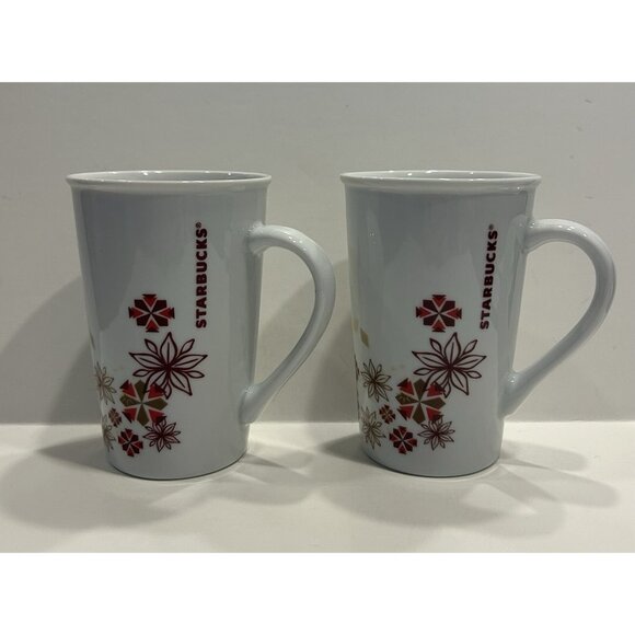 Starbucks Other - Starbucks Cups Set of 2 Holiday Winter Star Snowflake Poinsettia Christmas 12 oz